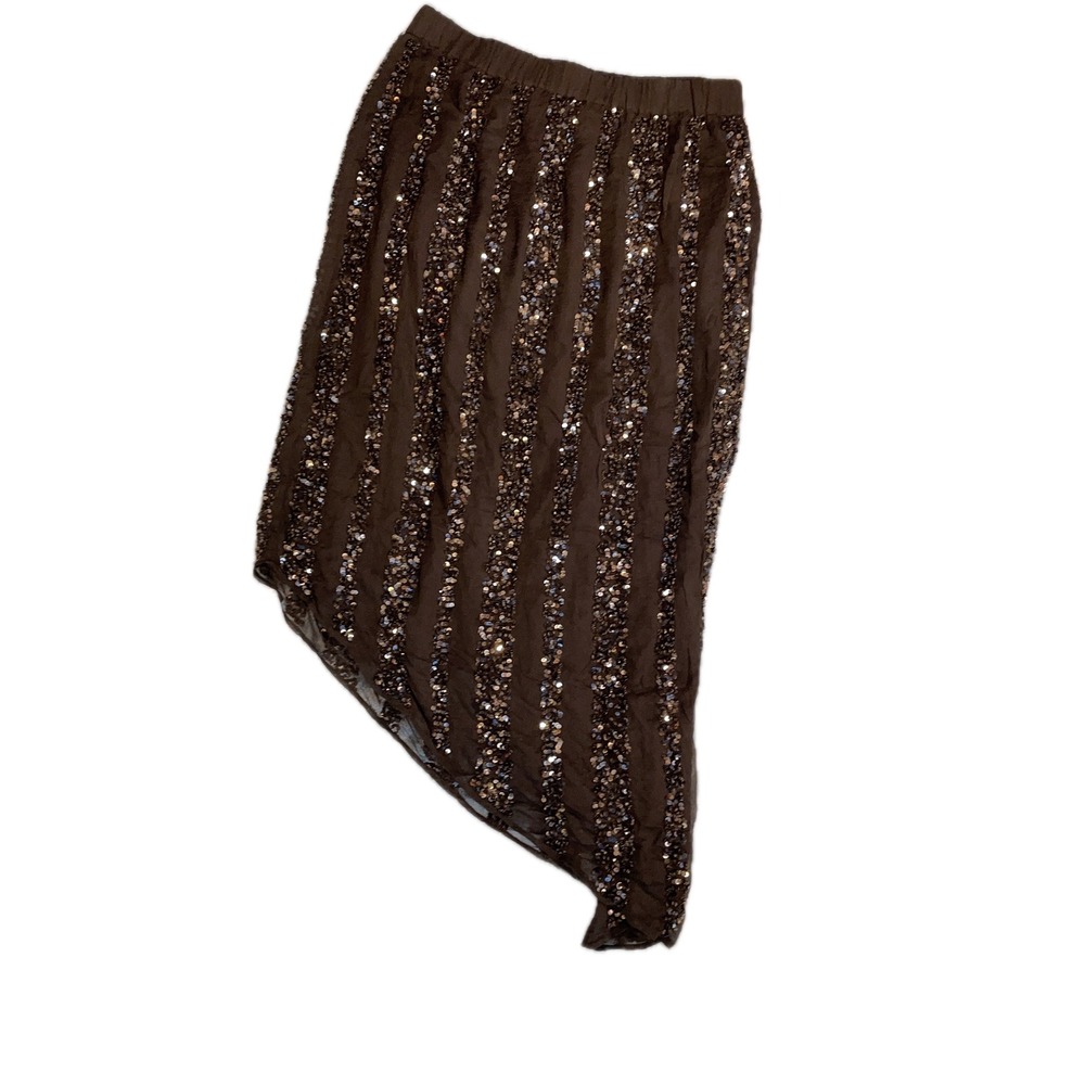 Valerie Embellished Sequin Striped Asymmetrical Hem Midi Skirt Black size‎ S